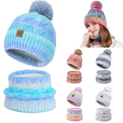 Winter Gradient Knitted Hat and Scarf Set