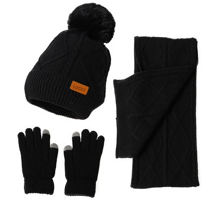 3-Piece Knit Winter Set - Scarf, Gloves, and Beanie