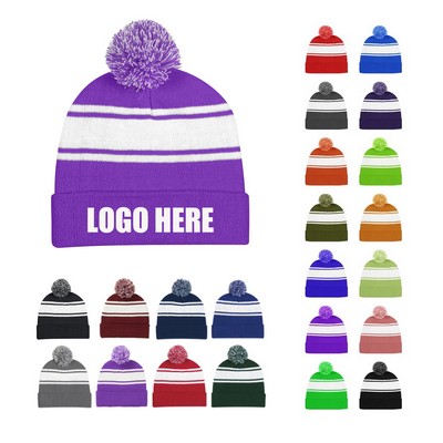 Two-Tone Knit Pom Beanie