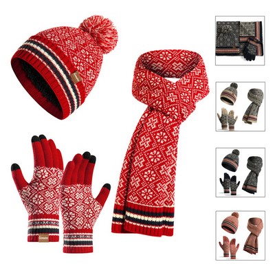 Women Beanie Scarf Gloves Set